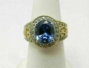 Blue Tanzanite Halo Engagement Ring 3Ct Simulated Diamond 14K Yellow Gold Finish - Picture 1 of 6