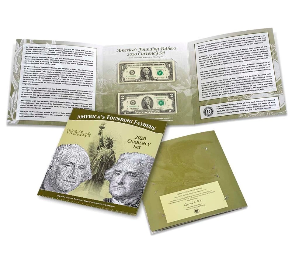 2020 America's Founding Fathers Currency Set Match Serial Numbers $1, 2 UNOPENED - Image 1 of 4