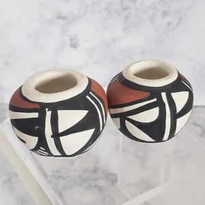 Isleta New Mexico Pueblo Miniature 1¼" Native American Polychrome Pottery Vases - Picture 1 of 9