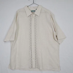 Cubavera Shirt Mens 2XLT Tall Linen Blend Casual Button Up Ivory Short Sleeve - Picture 1 of 6