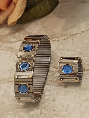 9ct SAPPHIRE Bracelet and Ring Anniversary Gifts her HANDMADE Jewelry Set SILVER - Image 1 of 4