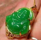 Gold Plated Green Jade Imitation Diamond Buddha Ingots Blessing Pendant Necklace