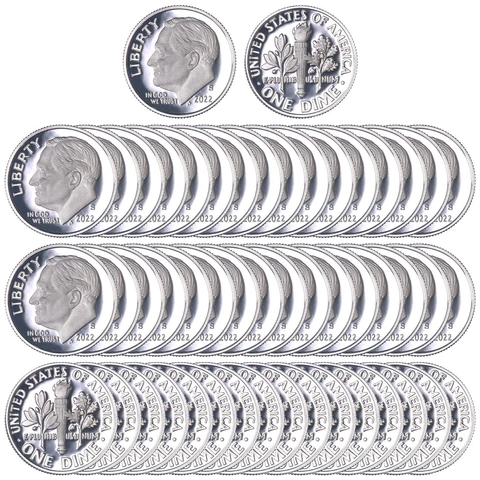 2022 S Roosevelt Dime Gem Deep Cameo CN-Clad Proof Roll 50 Coins Cover