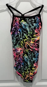 Girls Wonder Nation 4-5 1 Piece Swim Bathing Suit Black Colorful Pool - Picture 1 of 5