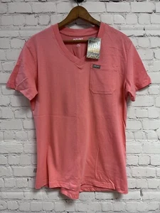 Ariat Rebar Medium Shirt Summer Melon V-Neck Pocket T-Shirt Work New - Picture 1 of 11