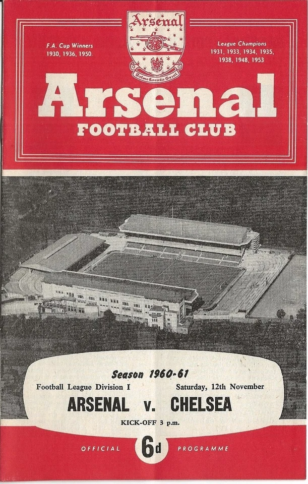 Football Programme ARSENAL v CHELSEA Nov 1960 - Image 1 of 1