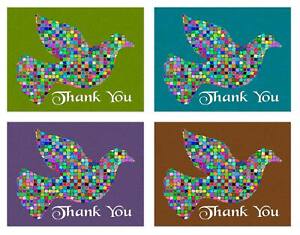 Mosaic Dove Thank You Cards and Envelopes-Blank Inside-5.5"x4.25"-12 or 24 Packs