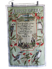 Vintage Ross Tea Towel 100% Linen ~ A Billy Of Tea Poem ~ Kookaburras (150)