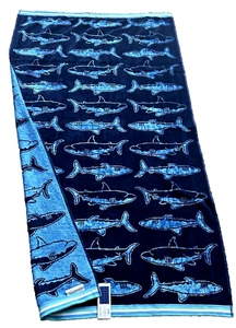 NWT Caro Cotton/Viscose blend Sharks Print Plush Beach Towel Measures 36" x 68” - Picture 1 of 6