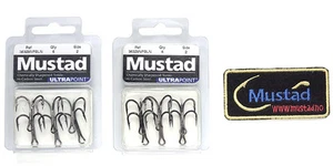 Mustad 36102 Treble Hook #2 Red Ultra Point + 1 Mustad patch - Picture 1 of 2