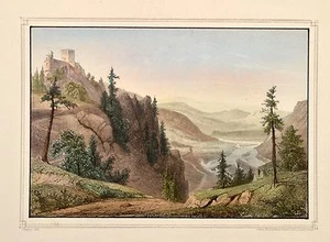 Schloss Gösting  von Chapuy, castle Original Stahlstich 1860 koloriert - Picture 1 of 3