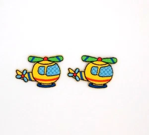 2 Stück gelb/blau/rot/grün Hubschrauber bestickt Bügelbild Patches 1,5" x 1,15" - Bild 1 von 2