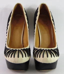 Women's L.A.M.B. Holiday Cream & Black Platform Pump Heels Sz. 7 1/2 M - Picture 1 of 7