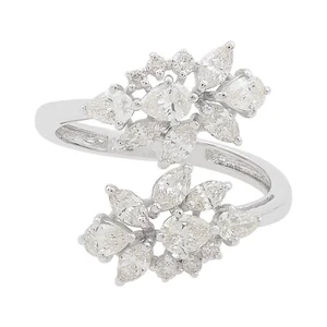 1.40 Ct Lab Grown CVD Pear Diamond Cuff Cluster Ring 18k White Solid Gold Gift - Picture 1 of 7