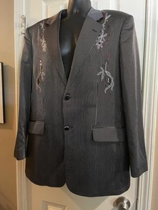 Traje Chaqueta Blazer Hombre Albaricoque XXL Bordado Forrado Negro Blanco Rayas - Imagen 1 de 23