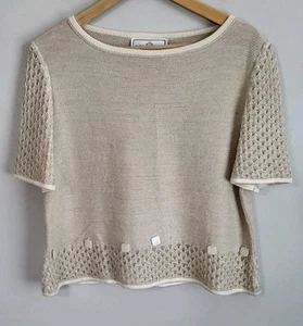Vtg St. John Sport Top Large Beige Cream Knit Short Sleeve Top - Picture 1 of 7