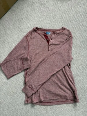 J Crew 100% Cotton Henley Long Sleeve Red Men Medium Long Sleeve Shirt Buttons - Image 1 of 2