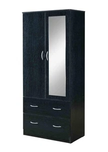 2 Door Wood Wardrobe Bedroom Closet with Clothing Rod inside Cabinet, 2 Drawe... - Picture 1 of 7