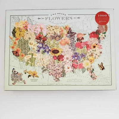 Galison USA State Flowers Map Puzzle New 1000 Piece Floral American Wildflower  - Image 1 of 4