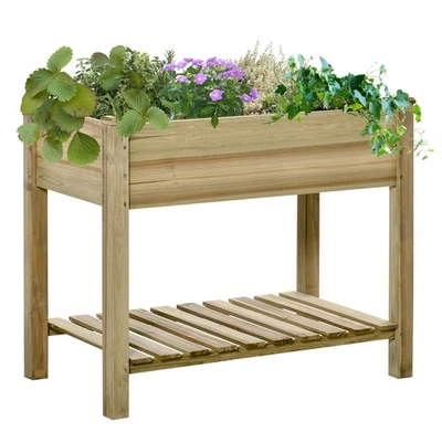 Raised Garden Bed Elevated Wooden Planter Box with Legs and Storage Shelf - Image 1 of 4