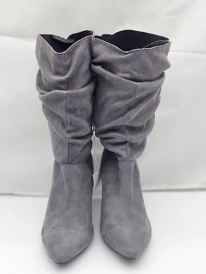 Christian Siriano Invierno Botas Slouch Mujer Talla 9.5 Gris Tela Cremallera Lateral Superior Foto 1 de 4