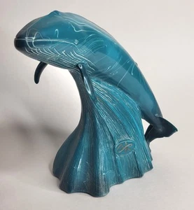Vintage Blue Whale Sculpture G.H. COOK COMPANY Figurine Cultured Geen Marble  - Picture 1 of 7