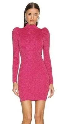 $395 NUEVO CON ETIQUETAS ALICE + OLIVIA Issa Minivestido Manga Abullonada Rosa Talla S Foto 1 de 4