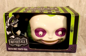 Beetlejuice Shaped Ceramic Mug Michael Keaton Cocoa Coffee Striped Handle New - Picture 1 of 8