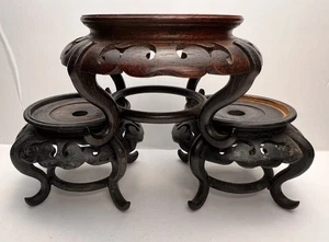 Jarrón vintage de madera con soportes para plantas asiáticas estatua base tallada - Imagen 1 de 11