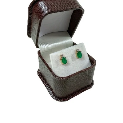 Brincos ovais genuínos de esmeralda e diamante de ouro amarelo 14K sólido 1,6 ctw - Imagem 1 de 3
