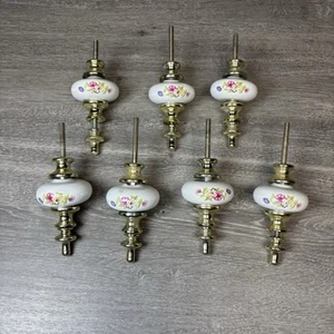 Set of 7 Vintage Porcelain Brass Flower Design Bed Post Finials Flower READ INFO - Picture 1 of 18