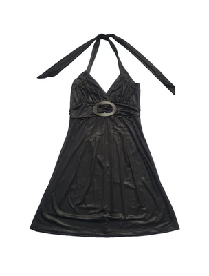 Y2k Charlotte Russe Buckle Baby Doll Halter Mini Dress Size S Black Grunge Goth - Image 1 of 4