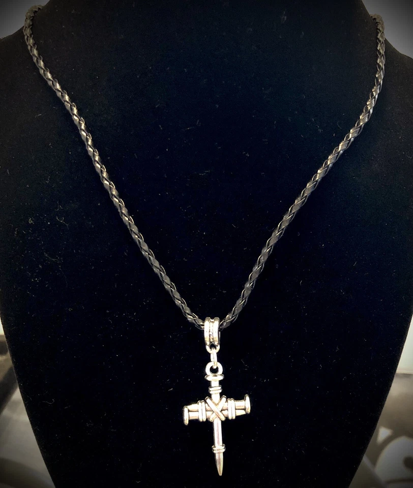 Collar Cruz Uñas Tibetana Negro Cuero Trenzado 18" Unisex Artesano EE. UU. 1758 Foto 1 de 3