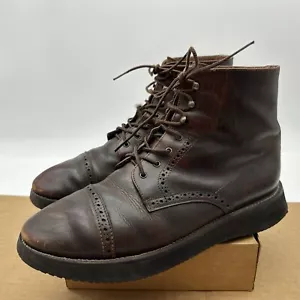Mens Brown Leather Lace Up Cap Toe Country Boots Size 10.5 3E Made Italy Vibram - Picture 1 of 18