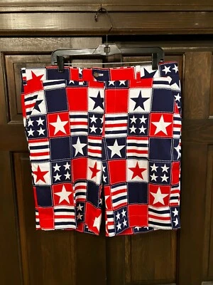 Pantalones Cortos de Golf LOUDMOUTH... Para Hombre 40/10... Bandera Betsy Ross... EE. UU.... Estrellas y Rayas Foto 1 de 3