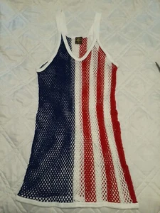 2 Women’s Mesh Fishnet Red, White & Blue Tank Top Original UST Size XXL Large - Picture 1 of 5