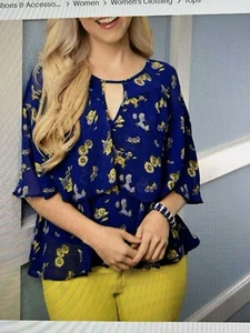 Disney Her Universe Alice Wonderland 70th Mary Blair Floral Ruffle Blouse XS - Picture 1 of 13