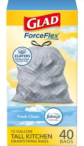 Bolsas de basura de cocina Glad ForceFlex altas, 13 galones, ganancia de limpieza fresca, 40 unidades - Imagen 1 de 6