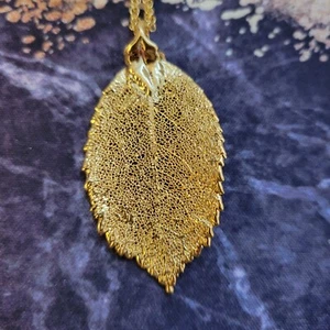 24K Gold Plated Dipped Leaf Necklace Nature Country Jewelry Pendant With Chain - Picture 1 of 10