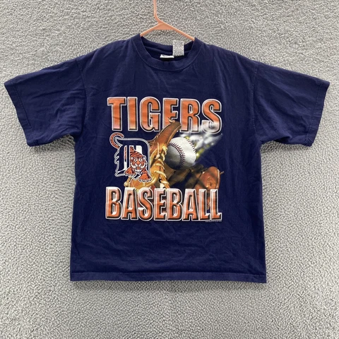 VINTAGE Detroit Tigers T Shirt Mens Large Graphic Baseball Navy Blue ProEdge MLB Cover