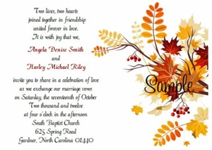 100 Personalized Custom Autumn Fall Leaves Bridal Wedding Invitations Set - Picture 1 of 1
