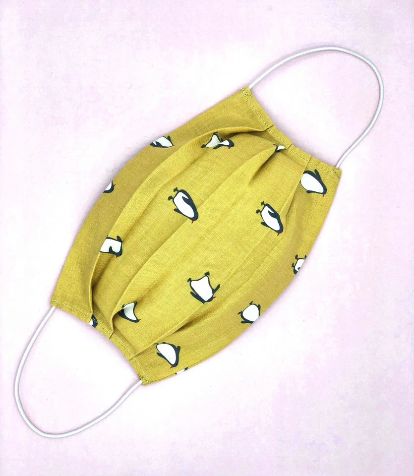 Happy Feet Cotton Face Mask Filter Pockets Washable Handmade Penguins Bird - Image 1 of 4