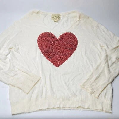 Wildfox White Label Angora Cream Sweatern Sequin Red Heart Valentine Love, Large - Image 1 of 4