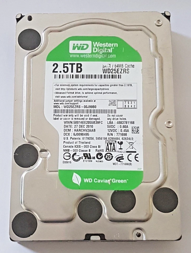 2.5 TB SATA III Western Digital WD25EZRS-00J99B0 5400rpm 64MB HDD 3.5 Hard Drive - Image 1 of 1