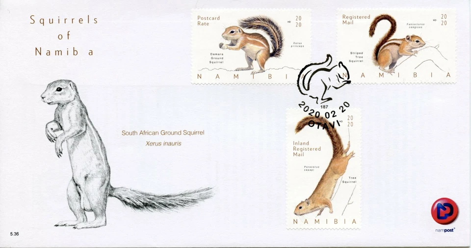 Namibia Wild Animals Stamps 2020 FDC Squirrels Tree Squirrel Fauna 3v Set - Image 1 of 1