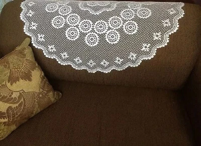 Doily Lace Chair Sofa White Crochet Style Livingroom Den Bedroom Half Round - Image 1 of 4