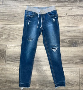 Girls Arizona Jeans Sz 10 Reg Pull On Jeggings Blue Stretch Raw Ankle 2204 L - Picture 1 of 4