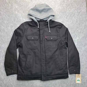 NEW Levi's Canvas Sherpa Lined Jacket Hooded Mens L Black Workwear Gorpcore - Picture 1 of 10