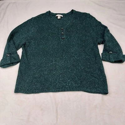 CJ BANKS WOMEN'S DARK TEAL 3/4 SLEEVE HENLEY COLLAR SWEATER SIZE 2X - Image 1 of 4