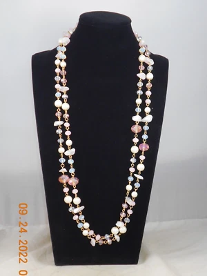 Carolee Goldtone ROCKETTES Rose Quartz Faux Pearl Long Rope Necklace $75 - Image 1 of 4